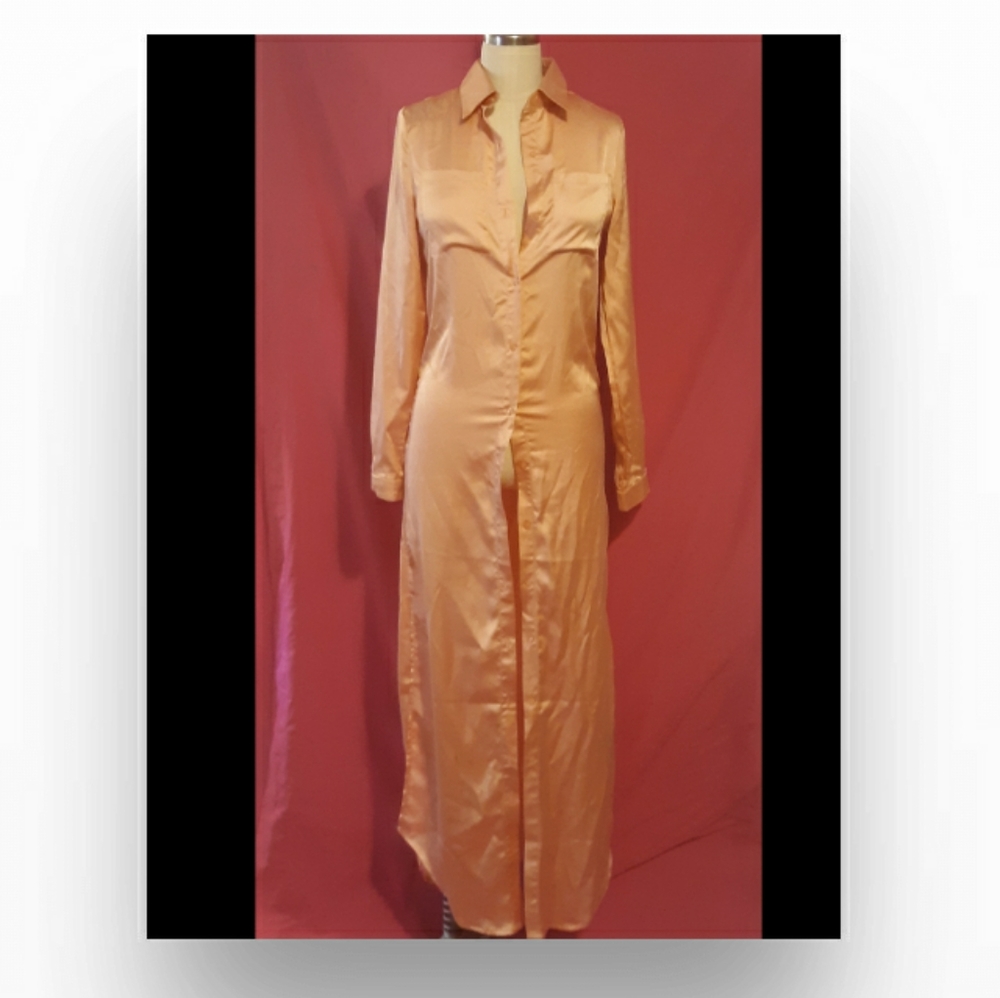 Satin Maxi Shirt w/ embroidered details